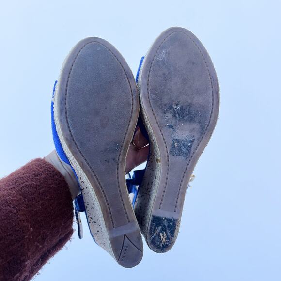 Prada Authentic Suede Blue Espadrille Cork Wedges Sandals 39 Heels 9 Dust Bag - Picture 10 of 11